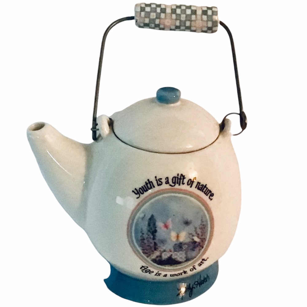 Kathy Hatch NWOT 2003 “Youth is a gift of nature, age is a…” teapot candle